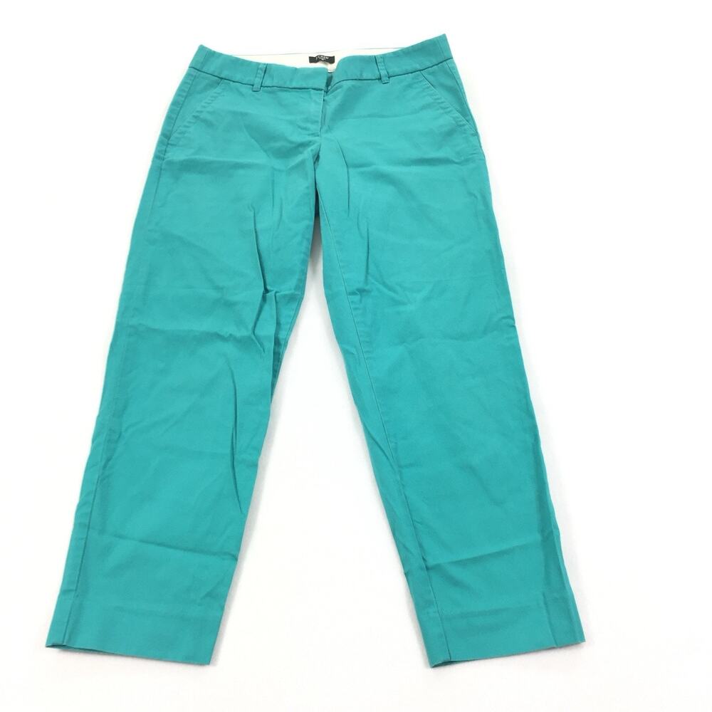 J.Crew Stretch City Fit Cropped Pants Size 2 Womens Solid Teal Blue Casual XS